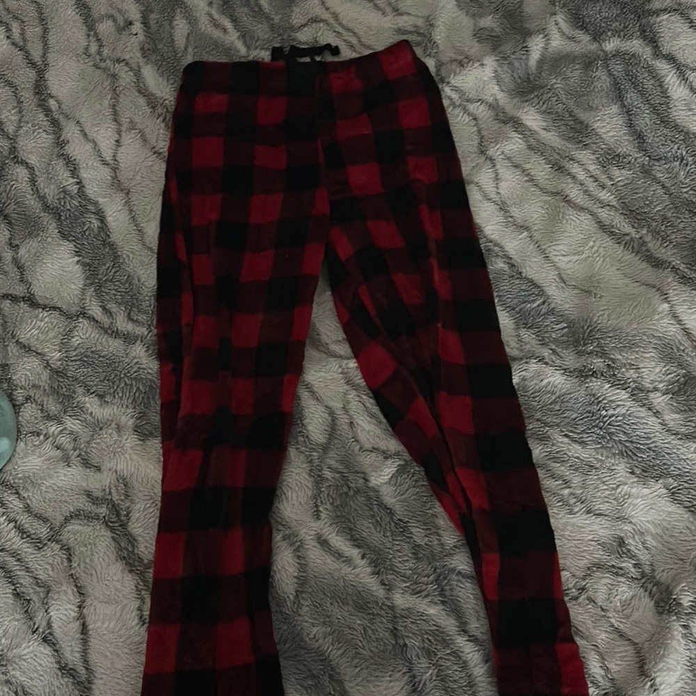 red and plaid plaid fluffy pants